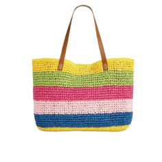 So Bright Now: Go From The Beach To Brunch In Fun, Colorful Style With I.N.C. International Concepts' Capacious Tote In A Sunny Striped Woven. Extra-Large Sized Bag; 20-1/2"W X 14-2/10"H X 4/10"D; .83 Lbs. Approx. Weight Silhouette Is Based Off 5'9" Model 9-1/10"L Double Handles Magnetic-Snap Closure Brass-Tone Exterior Hardware 1 Interior Zip Pocket & 2 Slip Pockets Laptop Compatible (Std. Size 13"-15") Created For Macy's Paper; Trim: Faux Leather Condition: Brand New With Original Retail Tag