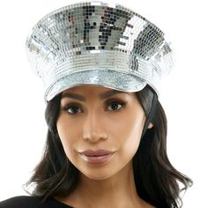 Shine bright in this Silver Mirror Disco Captain Hat. This dazzling hat is covered in reflective mirror pieces ensuring you stand out in any crowd. Perfect for adding a touch of glamour to your outfit. pbSilver Mirror Disco Captain Hat product details:-b-p ul liGlass plastic and cotton-poly blend fabric-li liDoes not include costume-li liOne size fits most-li -ul Trendy Silver Summer Hat, Adjustable Silver Party Hat, Trendy Silver Party Hat, Silver Party Hat One Size Fits Most, Silver Party Hat, One Size Fits Most, Trendy Party Visor Hat, Captain Costume, Cool Hat, Silver Mirror