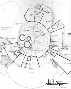 a drawing of a circular house in the middle of a field