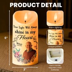 an image of a candle with the words shine in my heart on it and instructions for how to use it