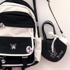 Free gift: Kuromi pinMaterial: NylonColor: Black Size: Height: 42cmWidth: 35cm Kuromi Backpack, Kuromi Black, Cute Backpack, Black Goth, Cute Backpacks, Purse Accessories, Backpack Bag, Shorts With Tights, Bag Dress