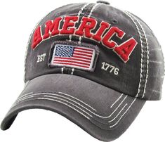 Vintage America Baseball Cap with adjustable backing. Patriotic Red Baseball Cap With Curved Brim, Red Patriotic Baseball Cap With Curved Brim, American Style Adjustable Trucker Baseball Cap, American Style Adjustable Hat For Baseball Season, Adjustable American Style Hat For Baseball Season, American Baseball Cap With Adjustable Flat Bill, Adjustable Flat Bill American Baseball Cap, American Style Adjustable Baseball Cap With Flat Bill, Adjustable Usa-themed Snapback Cap