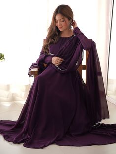 Introducing our stunning "fascinating purple georgette festival wear gown with dupatta" - the perfect outfit for all your festive occasions. This beautiful purple gown is made of high-quality georgette fabric with intricate lace work, giving it an elegant and sophisticated look. The gown is fully stitched and comes in sizes ranging from XS to XXL, ensuring a perfect fit for everyone.
This ensemble include a purple color georgette gown with lace work, a similar color cotton pant, and a georgette Elegant Purple Georgette Sets, Semi-stitched Purple Formal Dress, Elegant Purple Georgette Dress, Formal Purple Salwar Kameez With Dabka Work, Elegant Unstitched Purple Anarkali Set, Elegant Purple Anarkali Set With Sheer Dupatta, Purple Dress With Dabka Work For Reception, Purple Party Wear Dress With Dupatta, Purple Reception Dress With Dabka Work