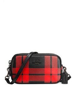 Coach Crossbody Pouch in Plaid Print Leather Fall Coated Canvas Bag With Adjustable Strap, Fall Crossbody Bag In Coated Canvas, Coated Canvas Crossbody Bag For Fall, Fall Coated Canvas Crossbody Bag, Edgy Crossbody Bag With Adjustable Strap, Edgy Crossbody Bag With Removable Pouch, Edgy Bags For Everyday Use In Fall, Edgy Travel Shoulder Bag With Detachable Strap, Edgy Crossbody Bags For Travel