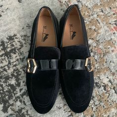 Size 6-13 Black Dress Shoes With Flat Heel For Semi-formal Occasions, Black Suede Dress Shoes For Office, Black Flat Heel Dress Shoes For Semi-formal Occasions, Business Black Suede Loafers, Black Slip-on Tassel Loafers For Semi-formal Occasions, Elegant Tassel Loafers For Fall Formal Occasions, Elegant Tassel Loafers For Formal Fall Occasions, Elegant Fall Tassel Loafers For Formal Occasions, Fitted Black Loafers With Brogue Detailing