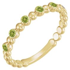 14KT Gold .18 CTW Round Peridot Beaded Stackable Ring. Peridot Birthstone Ring, Birthstone Band, Emerald Birthstone, Month Of May, Lab Created Emerald, Stacking Bands, August Birth Stone, Stackable Ring, Beaded Rings