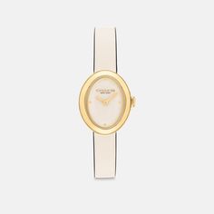 Designed with a modern minimalist sensibility the Sammy is a refined timepiece perfect for everyday. Finished with a leather strap this gold tone watch features a lacquer dial detailed with polished gold tone markers. | Coach Sammy Watch, 22 Mm - Women's - Chalk Minimalist Formal Watch Accessories With Leather Strap, Timeless Yellow Gold Watches For Work, Classic Watches With Gold-tone Hardware And Rectangular Dial, Classic Yellow Gold Watch For Everyday, Classic Yellow Gold Watches For Everyday Wear, Everyday Timeless Watch With Polished Finish, Timeless Everyday Watches With Polished Finish, Yellow Gold Leather Watch With Polished Finish, Timeless Polished Finish Watches For Work