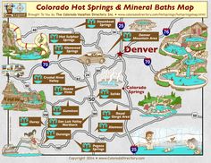 the map for colorado hot springs and mineral bath map, which includes several locations to visit