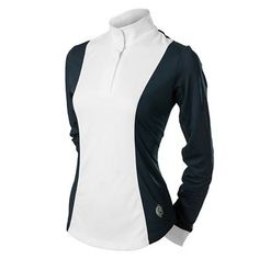 The Martha Short Sleeved Shirt is designed for comfort when it matters most - in the show ring. It is very lightwieght and breathable with perforated mesh. It has a correct look for showing, as front of the shirt, cuffs and follar are all solid white. It has a gorgeous fit and contoured hem for a clean show ring look. It has pull on cuffs which means no struggling with buttons or snaps while wearing gloves! It has a stock tie loop in the back of the neck. Overall an amazing shirt with nice desig Riding Shirts Equestrian, Women's Equestrian, Zipper Placket, Half Chaps, Stock Tie, Riding Shirts, Tractor Supply, Riding Outfit, Womens Long Sleeve Shirts