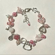 Cute Pink Aesthetic, Hello Kitty Bracelet, Girly Bracelets, Bracelet Cute