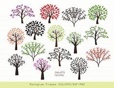 tree silhouettes in different colors and sizes