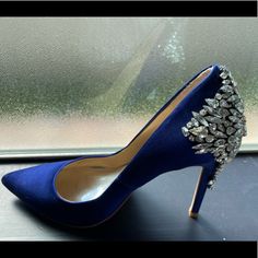 Brand New And Never Worn! Beautiful Blue Satin Pumps With Rhinestone Details On The Heel. Can Be Used For Your “Something Blue” On Your Wedding Day Or As A Great Accent Color For A Cocktail Dress. Blue Rhinestone Wedding Heels, Glamorous Blue Heels For Weddings, Blue Rhinestone Wedding Shoes For Formal Occasions, Blue Wedding Shoes With Rhinestones, Blue Rhinestone Wedding Shoes, Glamorous Blue High Heel Wedding Shoes, Blue Glamorous Wedding Shoes For Party, Blue Embellished Heels For Cocktail, Blue Embellished Heels For Special Events