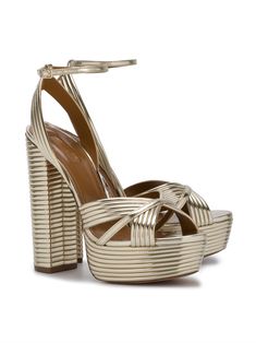 Aquazzura Gold Sundance 140 Platform Sandals Aquazzura Platform, Gold Platform Sandals, Gold Platforms, Dr Shoes, Sandals Gold, Heels Platform, Leather Platform Sandals, Cut Out Dress, Gold Sandals