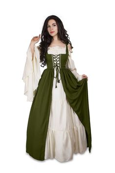 Renaissance Medieval Irish Costume Over Dress & Chemise Set – ReminisceShoppe Irish Costume, Irish Costumes, Moda Medieval, Irish Dress, Medieval Clothes, Fest Outfits, 사진 촬영 포즈, Over Dress, Medieval Costume