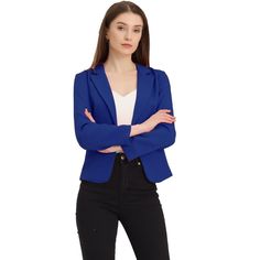 Create a modern sleek look even at the office with this stunning cropped blazer jacket. This piece definitely makes you outstanding whether for a professional or a casual look. Layer this blazer over a shirt and the matching trousers or skirt for a demure finish. The soft fabric and lining ensure all-day comfort, while the minimalist design makes it perfect for a work-wear day-to-night look. Paired well with Jeans, suitable for Spring, Autumn, and Winter. Crop Suit, Cropped Blazer Jacket, Women's Suits, Front Office, Cropped Blazer, Womens Blazers, Casual Blazer, Chic Woman, Colourful Outfits