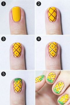 Uñas frutales Pineapple Nails, Kitty Nail, Fruit Nail Art, Nail Art Tutorials, Summer Nail Art, Summery Nails, Simple Nail Art Designs, Party Nails, Diy Nail Designs