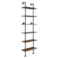 an industrial style shelving unit with four shelves