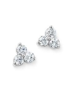 Diamond Three Stone Stud Earrings in 14K White Gold, 0.60 ct. t.w. - 100% Exclusive Three Diamond Stud Earrings, Three Stone Diamond Earrings, Minimalistic Jewellery, Mimi Gifts, Red Earrings Stud, Jewelry Knowledge, Beautiful Baubles, Stone Stud Earrings, Rare Jewelry