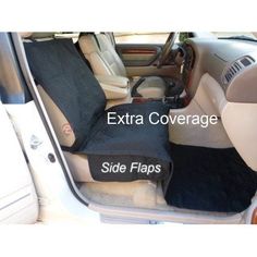 the interior of a car with extra covers and side flaps