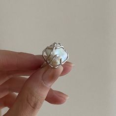 Baroque Pearl Sterling Silver Ring, Adjustable Sterling Silver Adjustable Aesthetic Rings, Pear Ring, Friendship Rings, Geometric Ring, Finger Rings, Fine Jewelry Gift, Open Ring, Accessories Rings, Baroque Pearls