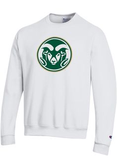 Head out in style with our Colorado State Rams White Primary Crew Sweatshirt! This Rams Long Sleeve Crew Sweatshirt features a screen print team logo across chest. You'll be warm, comfortable and stylish as you head to class, the game or just out on the town in this CSU Crew Sweatshirt. Twill appliqued team wordmark on chest, Super soft fleece sweatshirt, Rib knit at neck, cuffs and waistband, Double needle reinforced seams, 8.5 oz Brushed Back Fleece Sweatshirt, The Champion Eco collection keep Long Sleeve Cotton T-shirt With University Logo, Collegiate White Sweatshirt With Screen Print, White Collegiate Sweatshirt With Screen Print, White Collegiate Style Sweatshirt With Screen Print, Cotton Fan Apparel Sweatshirt With Logo Print, Cotton Sweatshirt With Logo Print, Fan Apparel, Cotton Sweatshirt With Logo Print For Fans, University Logo Long Sleeve Cotton T-shirt, Casual White Sweatshirt For Fan Gear