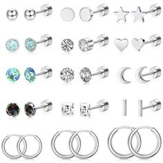 PRICES MAY VARY. Hypoallergenic Stainless Steel Earrings: The stud earrings for women are made of 316L surgical stainless steel, which is non irritating, no lead, no nickel, not easy to rust, not easy to fade, making it safe and comfortable for everyone to wear, especially suitable for low allergenic sensitive ears; Titanium earrings inlaid with opal and AAA+cubic zirconia, it always shines brightly. Flat Back Earrings: The stud earrings for women men are designed with internal threads, which ar Trendy Round Single Earring Piercing, Trendy Silver Hypoallergenic Cartilage Earrings, Trendy Hypoallergenic Silver Cartilage Earrings, Trendy Hypoallergenic Sterling Silver Piercings, Surgical Steel Cartilage Earring As A Gift, Silver Hypoallergenic Plug Earrings For Everyday, Silver Hypoallergenic Minimalist Plug Earrings, Surgical Steel Single Cartilage Earring Gift, Silver Metal Cartilage Earrings As A Gift