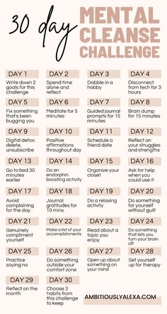 Meditation Challenge 30 Day, June Self Care Challenge, January Self Care Challenge, Challenges For Teens, Mental Cleanse Challenge, 30 Day Mental Health Challenge, Mental Wellness Challenge, Mental Cleanse, Healthy Finances