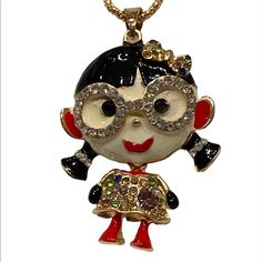 Brand New Adorable Little Girl W/Glasses Long Necklace. Gold W/Enamel & Rhinestones, She Measures 2”L 1.5”W She Comes On A 28” Goldtone Chain W/2” Ext Her Head Is Hollow Inside To Lessen Weight. She Is Also Hinged So That Her Body Swivels. Comes Boxed Ready For Gifting! Free Gift W/Purchase! All Reasonable Offers Are Welcome. I Can’t Say Yes, If You Don’t Ask. Bundle 2 Or More Items For 10% Off. All Jewelry Items Are Brand New, Unless Stated Otherwise. Thanks For Looking Through My. Happy Poshin Long Necklace Gold, Say Yes, Necklace Gold, Red Gold, Long Necklace, Free Gift, Womens Jewelry Necklace, Free Gifts, Gold Tones