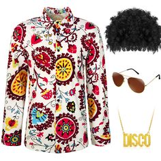 PRICES MAY VARY. Hippie Costume Accessories Set: package includes 1 piece shiny sequins button down shirt, 1 pack brown jumbo Afro wig, 1 piece disco sign necklace and 1 pair of sunglasses, stylish and delicate hippie accessories will bring you attractive charm Size Information: shiny luxury shirts have different sizes, you can choose the right according to the size chart; Brown curly wig diameter is about 15.5 inches, you can adjust it according to adult size; Disco necklace is 27.6 inches long Hippie Accessories, 80s Disco, Disco Costume, Hippie Party, Afro Wigs, 70s Disco, Hippie Costume, Costume Shirts, Mardi Gras Party