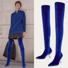 Over The Knee Boots From Uterque (Zara Sister Label). Unique Electric Blue Color. Pointed Toe. Metallic Silver Heart Shaped Curved Heel. Zip. Size Euro 36. Never Worn, No Tags Or Original Box. Elegant Blue Boots For Formal Occasions, Elegant Blue Formal Boots, Blue High Heel Boots With Reinforced Heel, Blue High Heeled Boots With Reinforced Heel, Blue Pointed Toe Heeled Boots For Party, Blue Boots For Fall Party, Blue Party Boots For Fall, Blue Leather Knee-high Boots For Fall, Blue Leather Heels For Winter