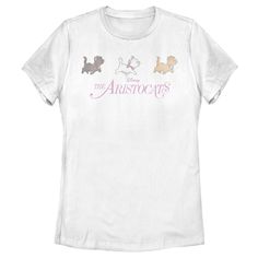 For all the cat lovers out there, we aren't "kitten" around when we say you will love this officially licensed Disney The Aristocats Kitten Walk Movie Pink Logo Women's Graphic T-Shirt! This adorable design features your three favorite kittens, Marie, Berlioz, and Toulouse prancing across the front, along with the movie title printed in script pink font below them. It would be a real cat-astrophe if you missed out on this new apparel, so grab one today! Aristocats Kittens, Disney Shorts, The Aristocats, Y2k Clothes, Cat Tee, Graphic Tee Design, Boyfriend T Shirt, Classic Disney, Disney Shirts