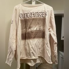 Brand New Never Worn, Size 1 Cotton Long Sleeve Streetwear Tops, Cotton Long Sleeve Tops For Streetwear, Long Sleeve Cotton Tops For Streetwear, Casual Long Sleeve T-shirt, Long Sleeve T-shirt With Text Print For Loungewear, Oversized Distressed Cotton Tops, Fall Streetwear Tops With Text Print, Distressed Tops For Streetwear In Fall, Fall Distressed Tops For Streetwear