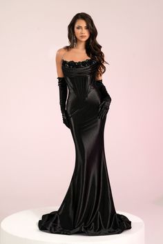 Portia & Scarlett PS24410 FALL 2024 Evening collection dress. Tight Prom Dress, Black Mermaid Dress, Tight Prom Dresses, Portia And Scarlett, Girls Short Dresses, Prom Queen, Exquisite Gowns, Black Mermaid, Corset Bodice