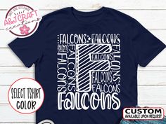 Looking for the perfect Falcons spirit wear to show your support for your sports team? This Falcons mascot spirit wear typography shirt is perfect for teachers, students, and parents alike! Made with high-quality materials, this shirt is comfortable and durable, making it perfect for wearing to the game or just around town. The stylish Falcons typography design makes it a must-have for any fan. Available in a range of sizes and styles, this shirt is perfect for both men and women. >>Looking for School Spirit Shirt With Team Name For Sports Season, School Spirit Shirt With Team Name For Sports Events, Team Spirit Tops With Lettering For Game Day, Collegiate Team-colored Top With Lettering, Sports Events School Spirit Shirt With Team Name, Collegiate Tops With Team-colored Lettering, Game Day Team-colored T-shirt With Lettering, Team-colored T-shirt With Lettering For Game Day, School Spirit Shirt With Letter Print For Fans