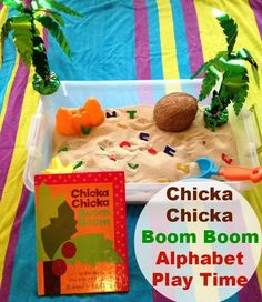 chicka chicka boom boom alphabet play time with books and sand in the tray