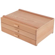 a wooden box with two drawers on it