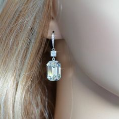 Handmade Swarovski Clear Emerald Cut Crystal & CZ Dangle Bridal Earrings, Bridal, Wedding (Sparkle-2 Wedding Diamond Cut Crystal Drop Earrings, Emerald Cut Jewelry With Sparkling Stones For Wedding, Diamond White Square Cut Earrings For Wedding, Classic Square Cut Earrings For Wedding, Square Cut Cubic Zirconia Earrings For Wedding, Square Cut Cubic Zirconia Wedding Earrings, Diamond White Rectangular Earrings For Wedding, Wedding Diamond Cut Emerald Earrings, Diamond White Rectangular Wedding Earrings