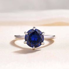 Classic Round Cut 2.0ct Blue Sapphire White Gold Engagement Ring Bridal Ring Sets Round, Sapphire Bridal Set, Blue Sapphire Engagement Ring, September Birthstone Rings, White Gold Sapphire, Gothic Rings, Sapphire Engagement Ring Blue, Sapphire Engagement Ring, Black Diamonds