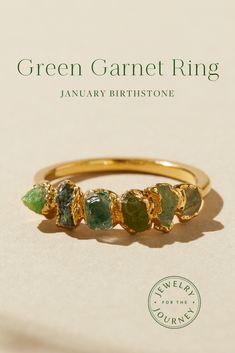 The perfect gold January Birthstone ring! This green garnet ring is perfect for your gold ring stacking aesthetic and acts as the perfect January Birthstone Ring. Multi-stone Emerald Diamond Ring For May Birthstone, Green Multi-stone Emerald Ring For May Birthstone, Green Tourmaline Ring For May Birthstone, Green Multi-stone Emerald Rings, Green Tsavorite Rings With Gemstone Accents, Fine Jewelry Green Tourmaline Gemstones, Green Tourmaline Gemstones For Fine Jewelry, Green Tourmaline Multi-stone Emerald Ring, Emerald Multi-stone Jewelry For May Birthstone