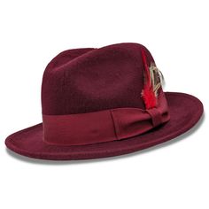 H81-BURGUNDY-MAIN Vintage Brimmed Panama Hat For Formal Occasions, Vintage Formal Brimmed Panama Hat, Classic Fitted Fedora Hat, Vintage Adjustable Panama Hat For Formal Occasions, Vintage Formal Panama Hat With Brim, Adjustable Vintage Panama Hat For Formal Occasions, Fitted Fur Felt Hat With Short Brim, Formal Fur Felt Hat With Flat Bill, Classic Fitted Hats With Curved Brim