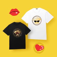 Versace goes emoji and it’s all about love. Express yourself with the new Versace Emoji app - available for iOS and Android - and celebrate your love with the exclusive capsule collection of T-shirts for him and for her. Discover the t-shirts on versace.com Post your 'Versace Emoji' creations using ‪#‎VersaceSharesLove‬ All About Love, Love Express, Wearing Sunglasses, 1st Day Of School, Dior Fashion, For Eyes, Gianni Versace