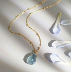 This Is A Gorgeous Necklace. It Is 18k Gold Over 925 Silver. The Chain Is So Beautiful And Sparkling And The Stone Is A Standout Piece. Brand New Never Worn, Comes In A Box Amity Necklace, Aquamarine Necklace, Fantasy Jewelry, The Stone, Gorgeous Necklaces, Cute Jewelry, So Beautiful, In A Box, A Box