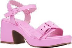 Modern Pink Heels With Buckle Closure, Spring Sandals With Padded Heel And Rectangular Buckle, Modern Heels With Rectangular Buckle For Summer, Olivia Miller, Heeled Sandals, Sandals, Free Shipping, Pink