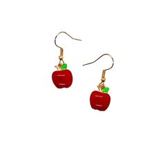 These Dainty Red Apples Dangle From Faux Gold Hardware. Dime Shown For Size Reference. Wooden Bead Earrings, David Yurman Earrings, Apple Earrings, Spider Earrings, Red Apples, Pewter Color, Teardrop Dangle Earrings, Mini Hoop Earrings, Link Earrings