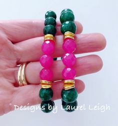 Green & Pink Gemstone Statement Bracelet - Two Options - Ginger jar Hill Street Blues, Porcelain Beads, Pink Gemstones, Statement Bracelet, Jade Beads, Green Jade, Jade Green, Hand Beading, Wooden Beads