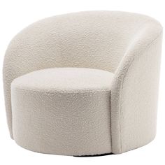 an upholstered white chair with a circular seat and back rest, viewed from the front