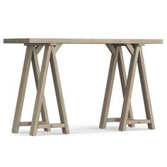 a wooden table with two legs on the top and one leg raised up to the ground