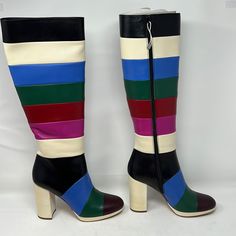 Authentic And New. Original Box And Dust Bag Included Multicolor Round Toe Evening Boots, Multicolor Round Toe Boots For Evening, Chic Multicolor Leather Boots, Chic Multicolor High Heel Boots, Multicolor Leather High Heel Boots, Multicolor High Heel Leather Boots, Vintage Closet, Valentino Garavani Shoes, Over The Knee Boots