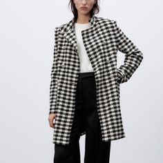 Brand New With Tags. Elegant Double-breasted Houndstooth Outerwear, Double-breasted Houndstooth Outerwear For Business, Chic Houndstooth Winter Outerwear, Double-breasted Houndstooth Outerwear For Office, Chic Houndstooth Long Sleeve Outerwear, Plaid Double-breasted Houndstooth Outerwear, Elegant Black Houndstooth Outerwear, Fall Houndstooth Outerwear For Work, Houndstooth Pattern Fall Workwear Outerwear