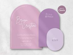 a pink and purple wedding card with the words, bridal and christ